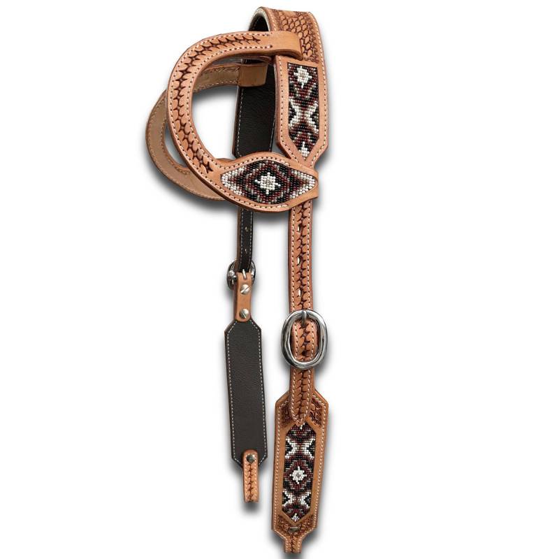 Bridon 2 oreilles perles bordeaux-marron