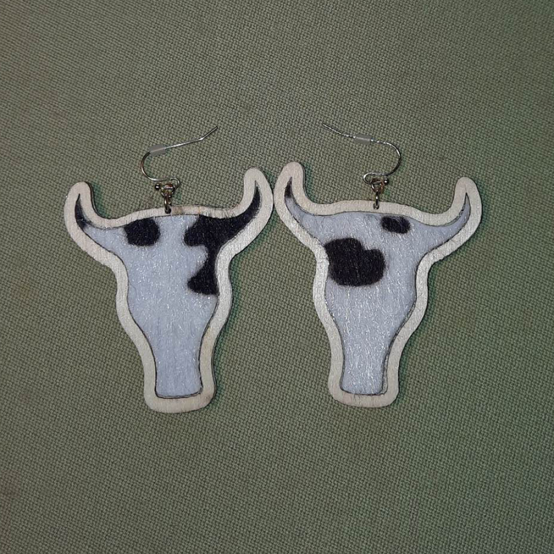 Boucles d'oreilles bois tête de vache