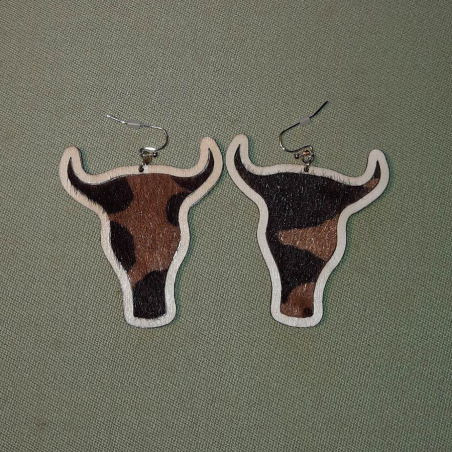 Boucles d'oreilles bois tête de vache