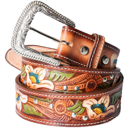 Ceinture cuir marron Dots and Flowers