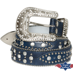Ceinture cuir bleu et strass