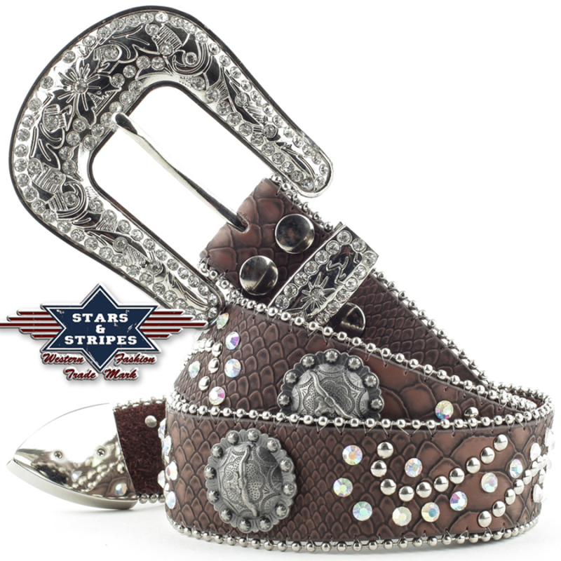 Ceinture cuir marron et strass