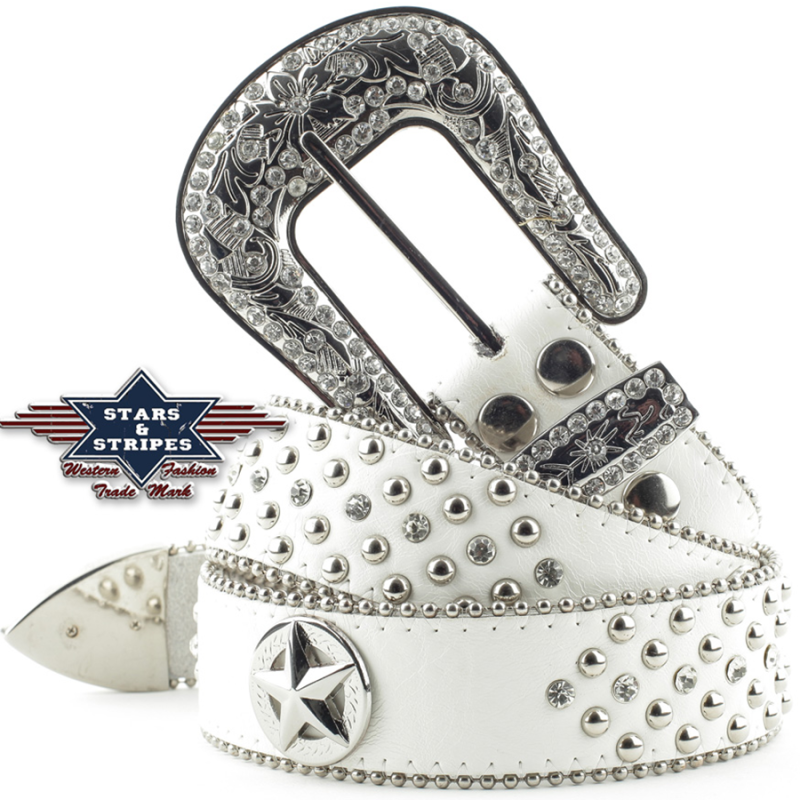 Ceinture cuir blanc et strass