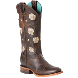 Bottes country cuir marron Flowers