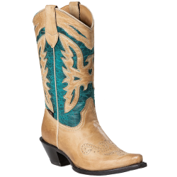 Bottes cuir beige turquoise