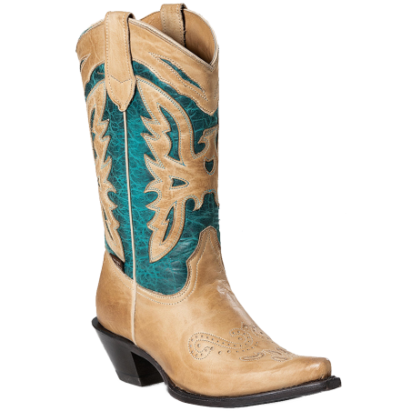 Bottes cuir beige turquoise