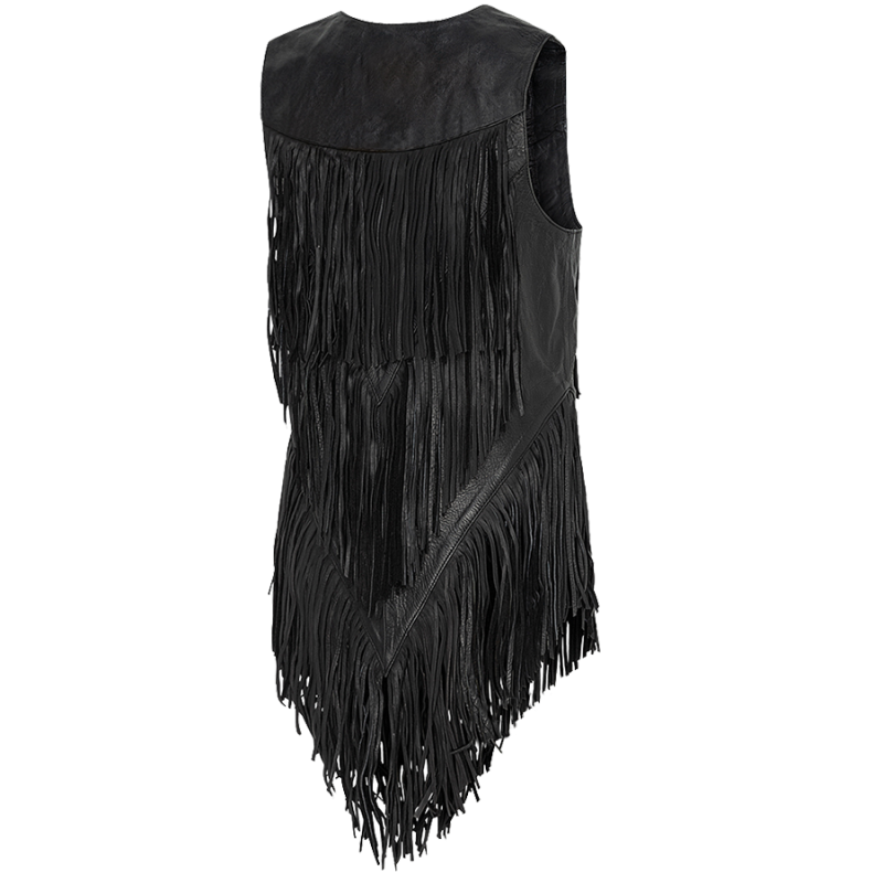 Gilet daim à franges Dana Black