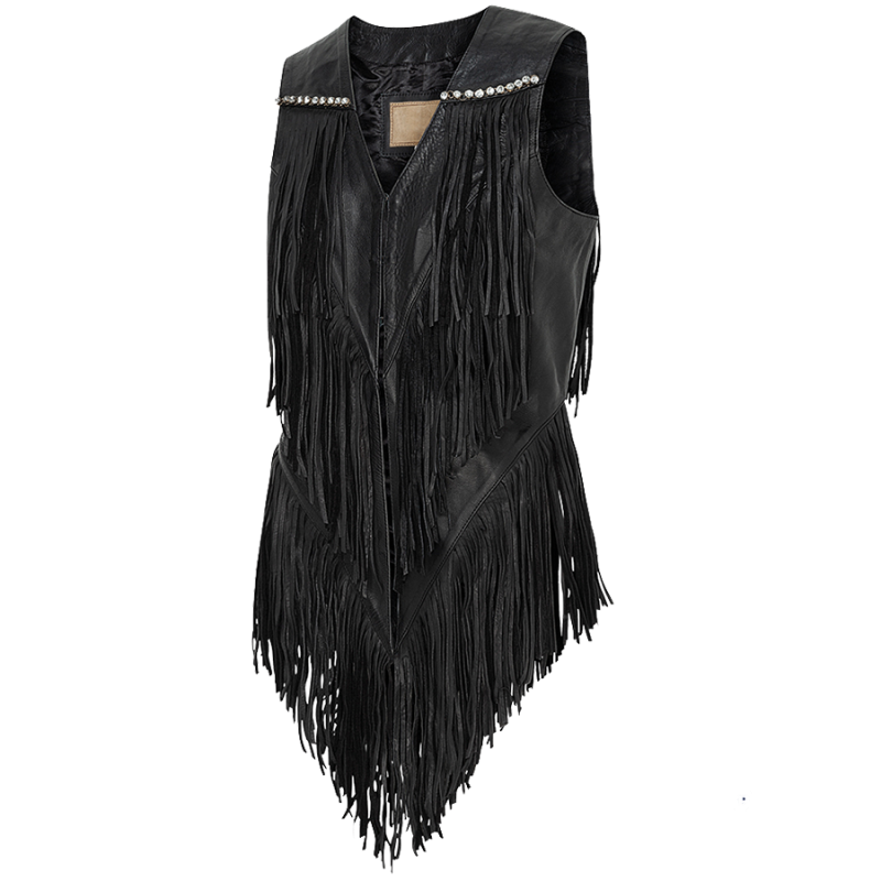 Gilet franges daim noir