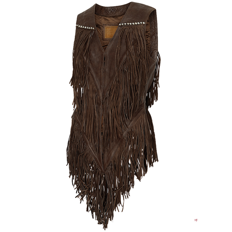 Gilet franges daim marron