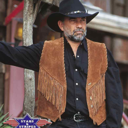 Gilet à Franges Style Indien Pour Homme - Sans Col - Cuir Ou Simili Cuir - Look Bohème, Western