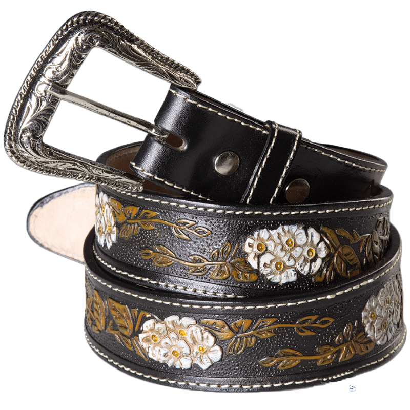 Ceinture cuir noir Yellow Leaf