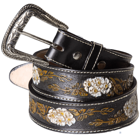 Ceinture cuir noir Yellow Leaf