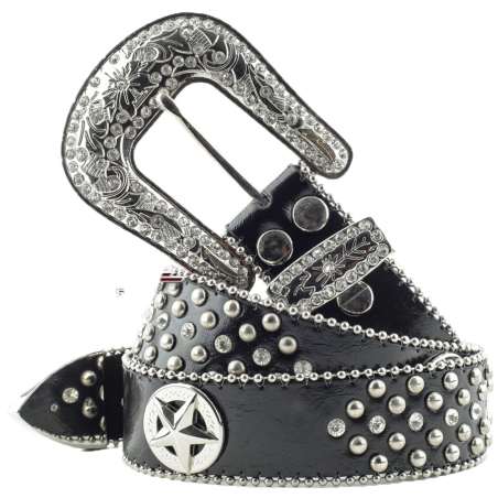 Ceinture cuir noir et strass