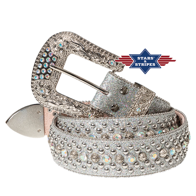 Ceinture cuir blanc et strass