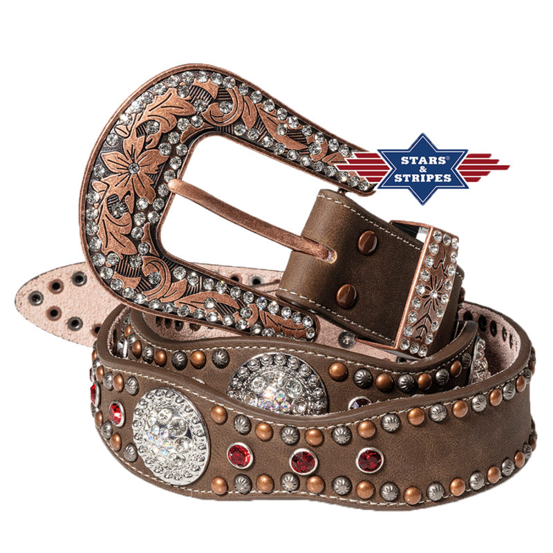 Ceinture cuir marron et strass