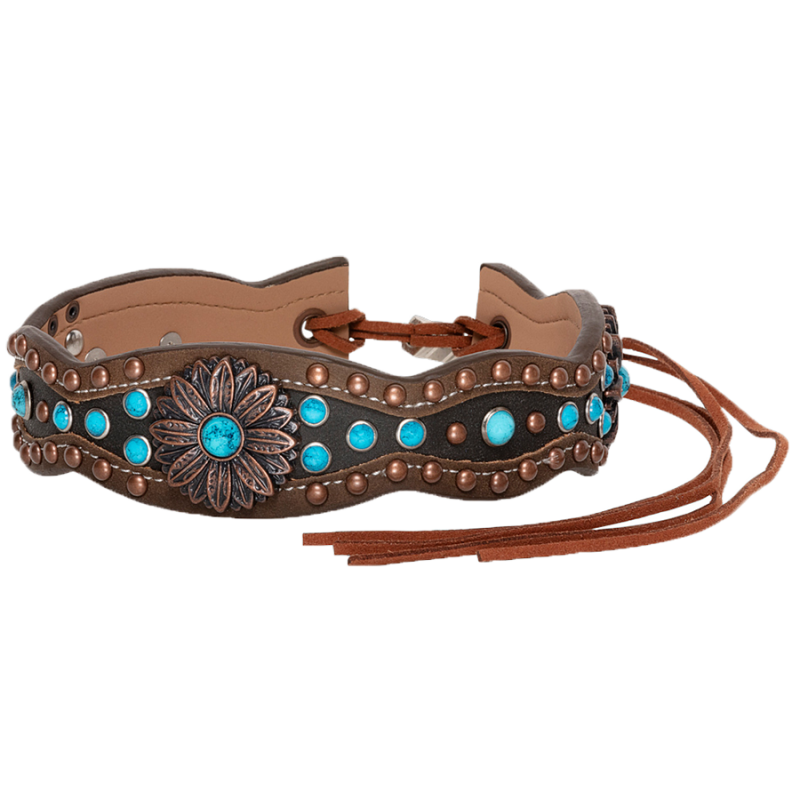 Tour de chapeau cuir et turquoises