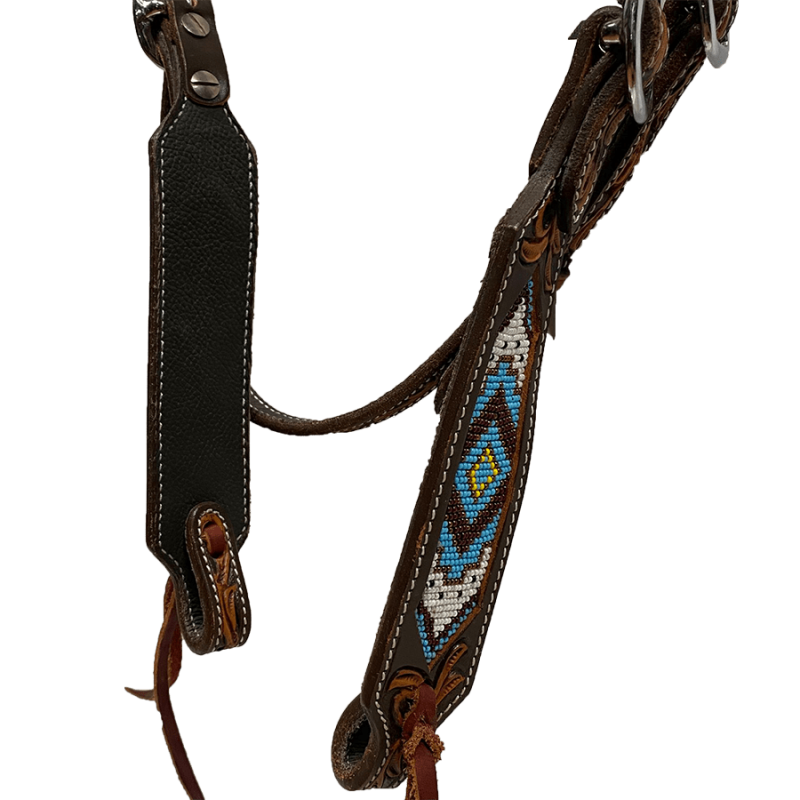 Bridon perles marron-bleu