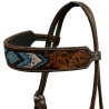 Bridon perles marron-bleu