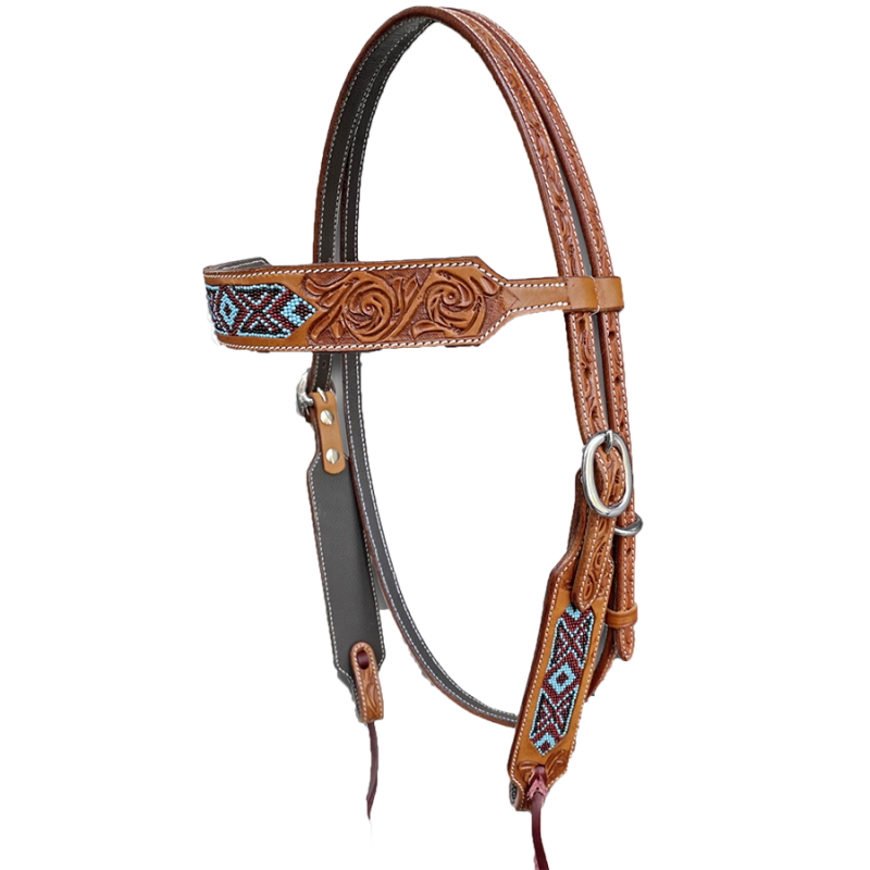 Bridon perles grenat-bleu