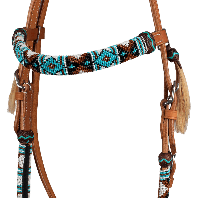 Bridon perles turquoise-marron