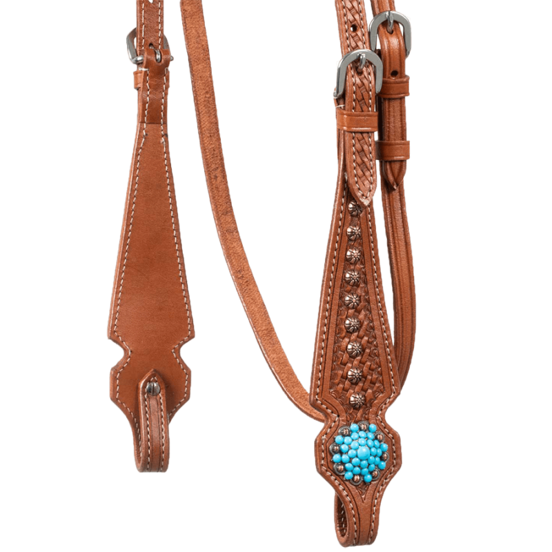 Bridon perles bleu turquoise et rivets