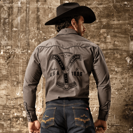 Chemise western Yellowstone Ride for the Brand Grey Chemise western Yellowstone Ride for the Brand Grey