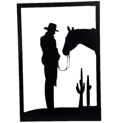 Enseigne métal Cow-boy et cactus