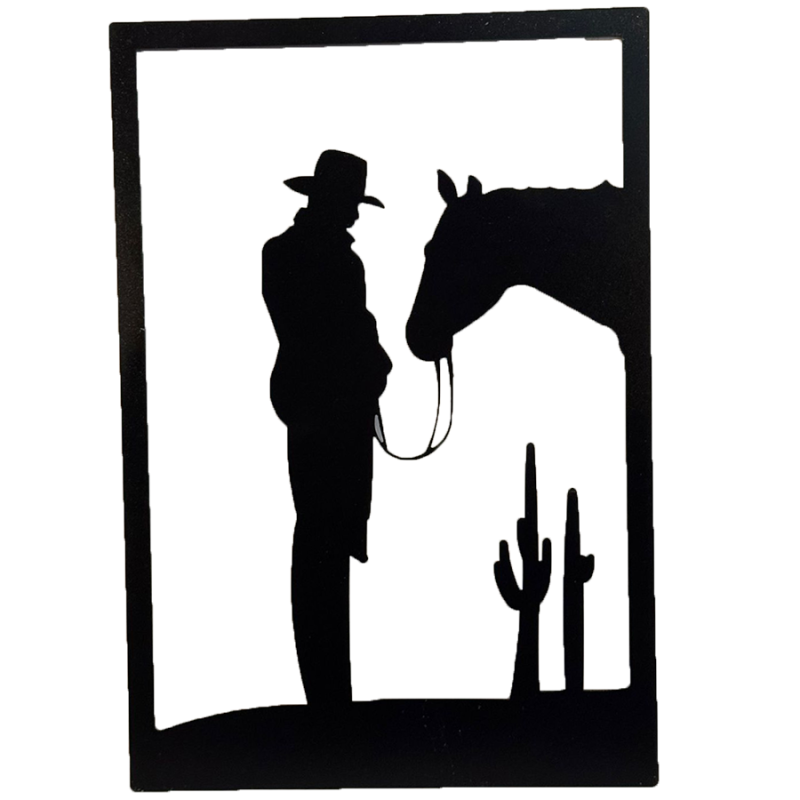 Enseigne métal Cow-boy et cactus