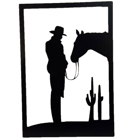 Enseigne métal Cow-boy et cactus