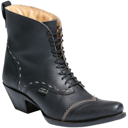 Bottines country cuir noir lacets
