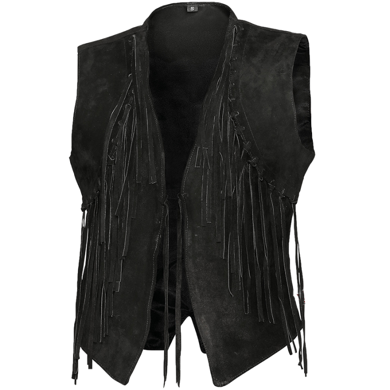 Gilet daim noir à franges