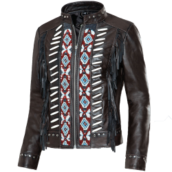 Veste cuir à franges Acoma