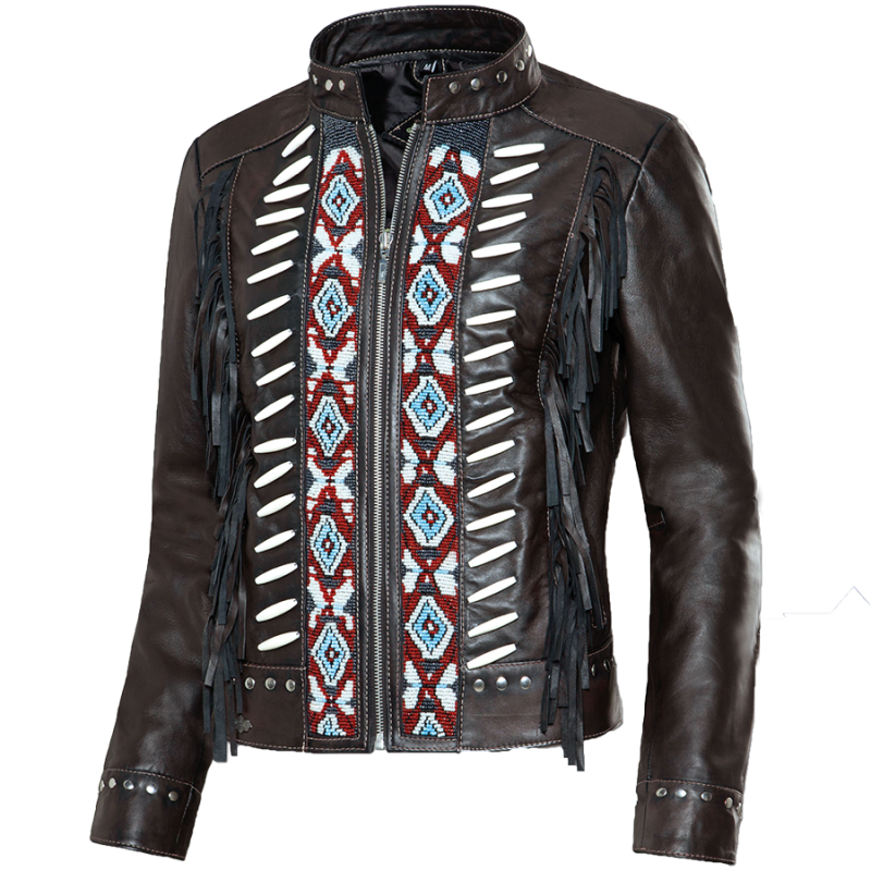 Veste cuir à franges Acoma