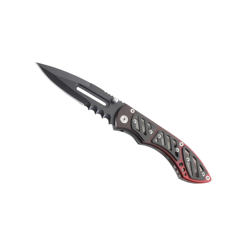 Couteau metal noir-rouge 240811