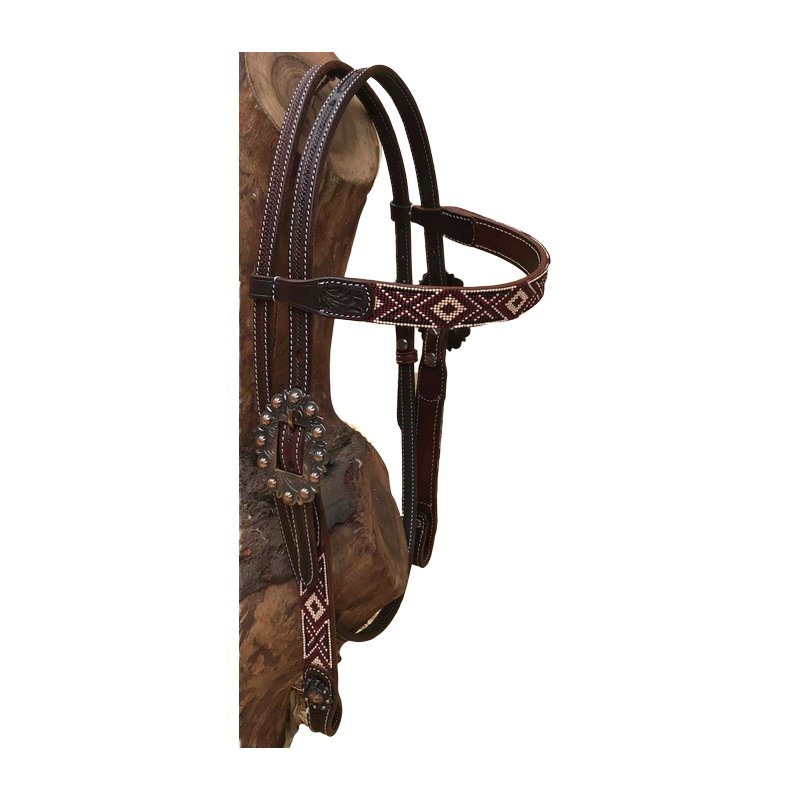 Bridon perles bordeaux-beige