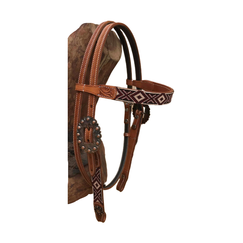 Bridon perles bordeaux-beige