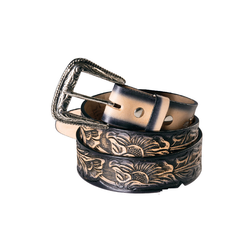 Ceinture cuir noir et beige WG104