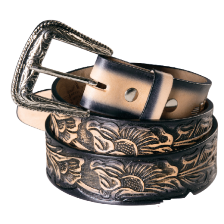 Ceinture cuir noir et beige WG104