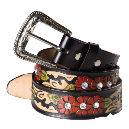 Ceinture cuir noir Red Flower