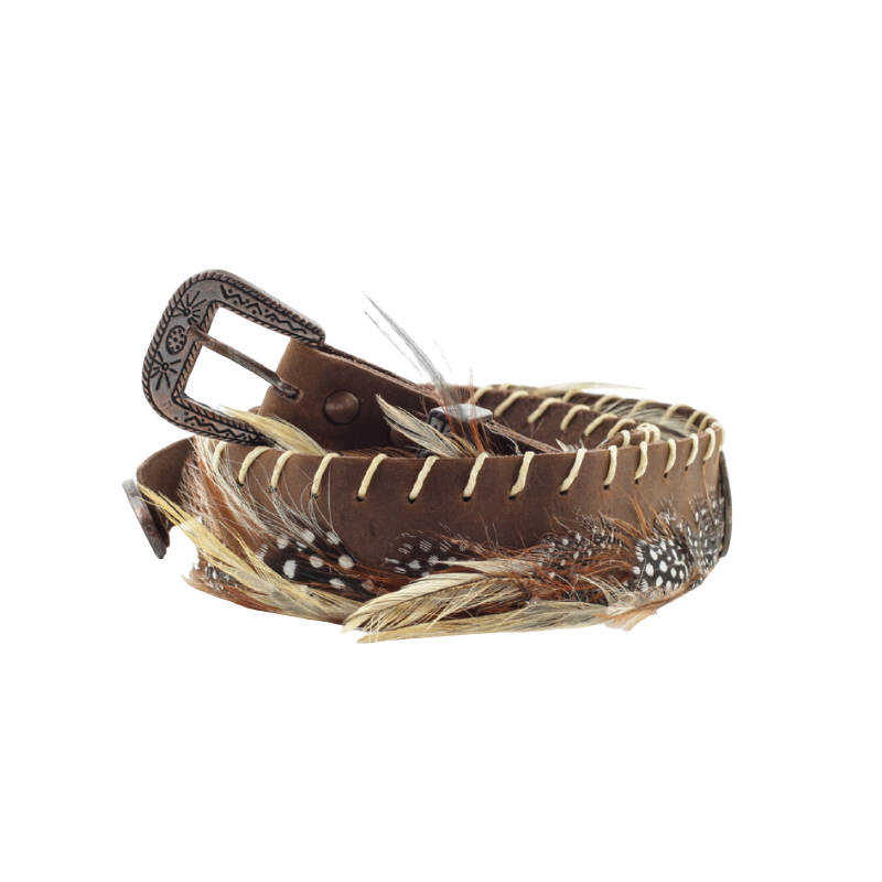 Tour de chapeau cuir et plumes