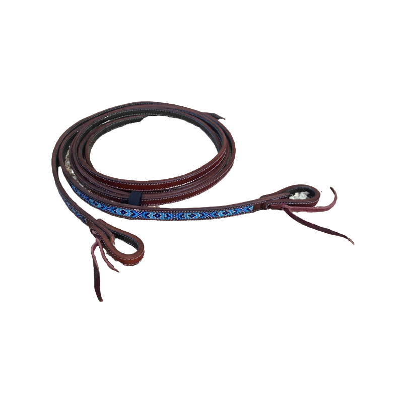Rênes cuir perles turquoise GR-RE330