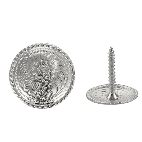 Lot De 6 Conchos Antiques Western Star 34 Mm – Vis Longue, Argenté, Neufs